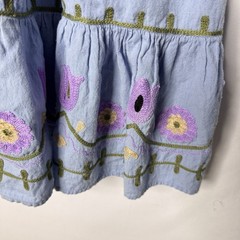 Roller Rabbit Pippa Dress Embroidered Sz L Blue Tiered Mini Cottage Cotton Flax