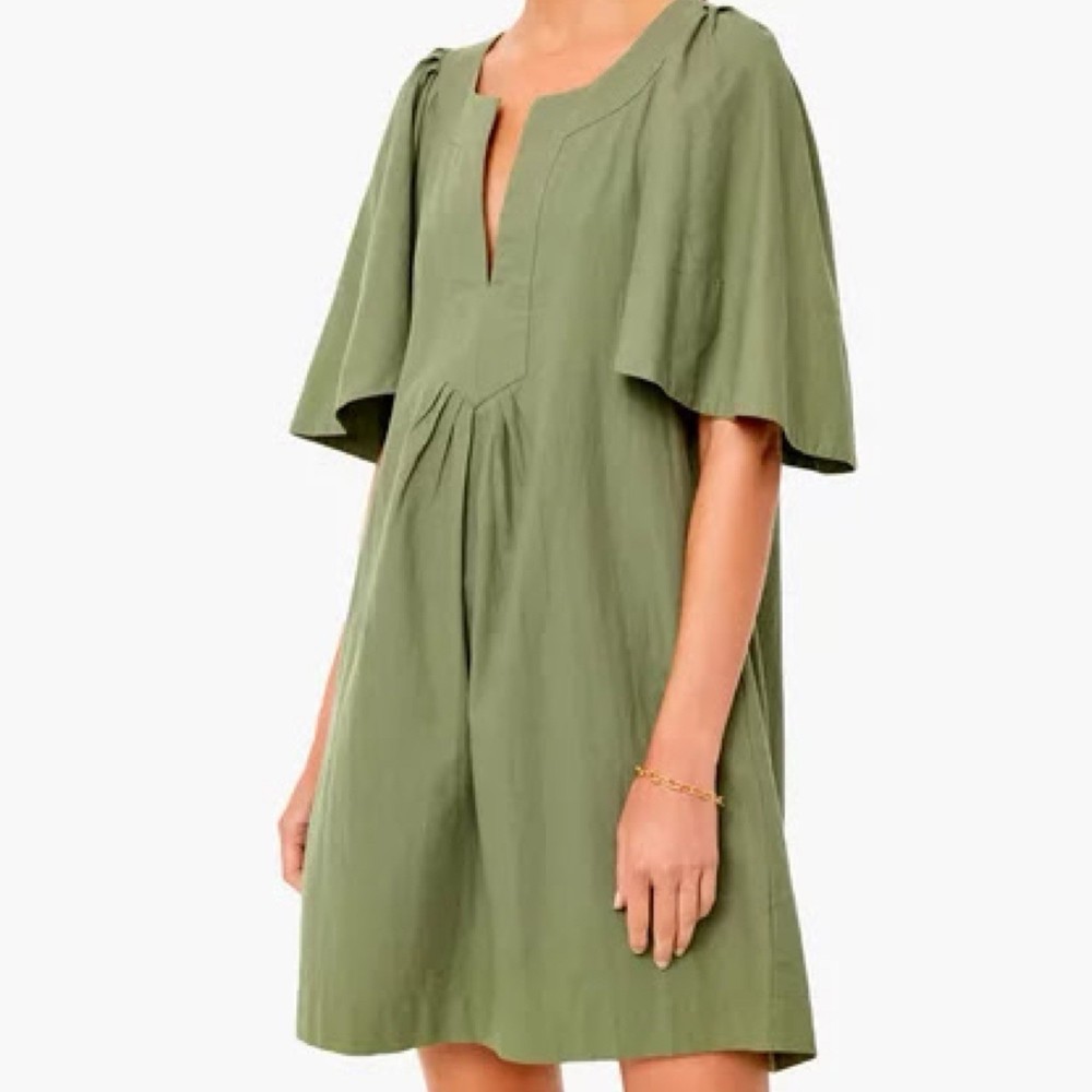 Tuckernuck XS Pomander Place Finley Flutter Sleeve V-Neck Green Mini Dress