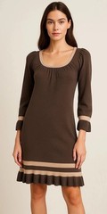 Chelsea & Violet Dress Women Medium Brown Knit Striped Hem Bell Sleeve Mini Boho