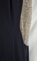Cache Elegant Black Rhinestone Gown with Nude Mesh Top Side Zipper Size 12