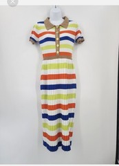 Gucci Womens Striped Collared Button Pleated Knit Midi Dress 100% Cotton Size S