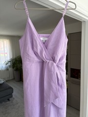 Reiss Purple Linen Wrap Midi Dress V-Neck Adjustable Straps UK 12
