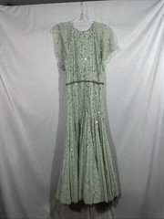 NWT Mac Duggal [ 6 ] 94128 Embellished Bow Flutter Sleeve Midi Dress Sea J2159