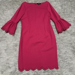 Teri Jon Dress Womens 16 Pink Bell Sleeve Sheath Scallop Hem Party Cocktail