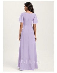 JJ&rsquo;s House Lilac V-Neck Flutter Sleeve Chiffon A-Line Maxi Dress Slit 293489