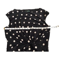 Lauren Ralph Lauren Dress Womens Size 14 Black White Polka Dot Sleeveless Ruched