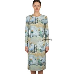 Goldworm Vintage &rsquo;60s Edgar Degas Print Stretch Knit Dress & Silk Scarf Size 10