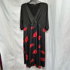 Source Unknown Black and Red A-Line Dress with V-Neck