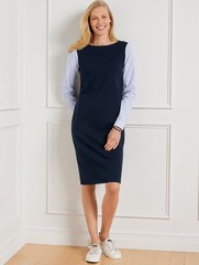 NEW Fall Talbots Stripe Interlock Shift Dress knit Indigo Blue womens medium m