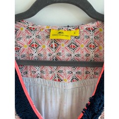 Roberta Roller Rabbit Pink Geometric Floral Fringe V-Neck Cotton Midi Dress S