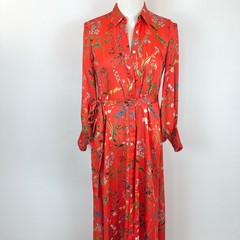 Alexis Irina Button-Up Satin Maxi Dress in Botanical Red Size L