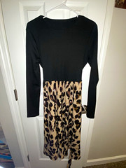 Women’s XL Long Sleeve Round Neck Midi A-Line Dress Belted Leopard Print