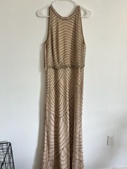 Adrianna Papell Madigan Art Deco Beaded Halter Blouson Gown