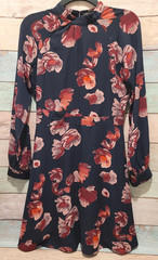 Banana Republic Navy Red Floral Mock Neck Long Sleeve Fit & Flare Dress Sz 2