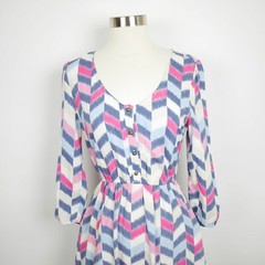 RED CAMEL Women&rsquo;s S – Pink & blue geometric 3/4 sleeve A-line dress knee length
