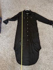 Black Solid Shirt Dress Button-Front Pockets Collared Long Sleeve Long L