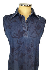 Dress Barn Midi Dress Womens 8 Blue Denim Floral Cowgirl Western Rodeo Pullover