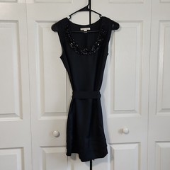 Banana Republic Women&rsquo;s Black 100% Silk Beaded Sleeveless Knee Length Dress SM