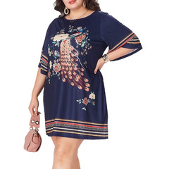 Plus Size Summer Dress For Women Dress Peacock Print Stretchy Comfort Fit 1X