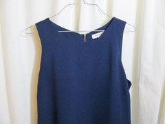 Monteau Navy basic shift dress oval neck sleeveless Zip scalloped hem Large