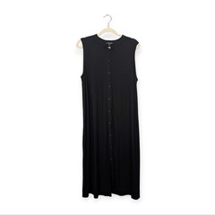 Eileen Fisher Shift Dress L Black Band Collar Sleeveless Button Front Minimalist