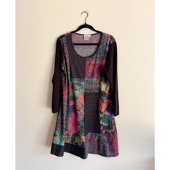 Parsley & Sage Black + Pink Abstract Art to Wear Artsy Lagenlook Dress – Medium