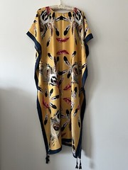 Unbranded Yellow Feather Print Crew Neck Long Dress Kaftan O/S fits S M L XL