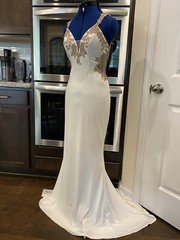 Faviana Glamour White And Gold Beaded Sheer Lace Long Wedding Dress / Ball Gown