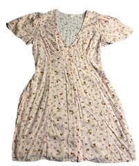 Billabong Y2K Vintage Pink Floral Short Sleeve V-Neck Dress Size Medium