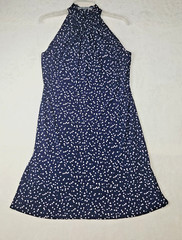 Ralph Lauren Dress Womens 10 A Line Sleeveless Navy Blue Polka Dot Stretchy