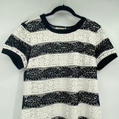 Solitaire Women&rsquo;s Black & White Striped Floral Lace Mini Dress Size Medium