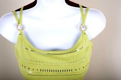 ST JOHN Womens Knit Green Sequins Studs Crystal Rhinestone Shimmer Dress Sz 2