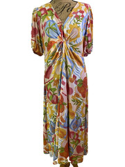 White Closet Elements Fruit Print Twist Front Dress Boho Fresh Flowy Multi XL