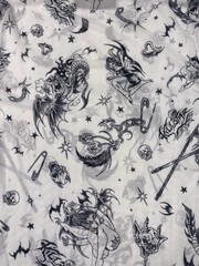 Killstar Dazed Skull Sheer Mesh Mini Dress White Black Gothic Tattoo Print Small