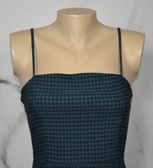 ORIGINALITY Teal Black Check Dress Large Adjustable Straps Unlined Made in USA