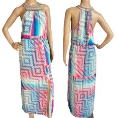 Charlie Jade Ava Embellished Georgette Maxi Sleeveless Slit Size M Dress