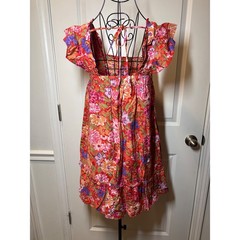 Very J Womens Floral Babydoll Mini Dress Orange Ruffle Sleeve – Size M