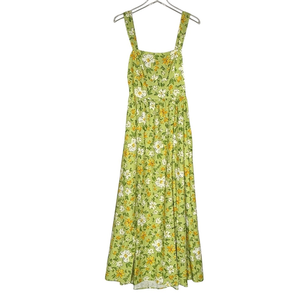 Rihoas M NEW Green Floral Backless Maxi Dress Elegant Tie Back Yellow Green