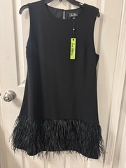Sam Edelman Black Solid Shift Dress 12 Sleeveless Round Neck Feather Hem