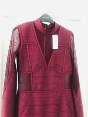 Karen Millen Sparkle Bandage Knit Long Sleeve Midi Dress Uk S 8 10 Burgundy