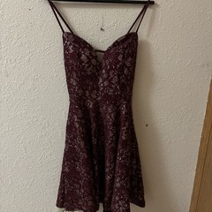Nordstrom Rack Juniors 3 Burgundy Lace Floral Fit & Flare V-Neck Short Dress