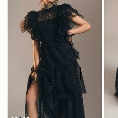 Hunter Bell Dress Annabel Tiered Mock-Neck Ruffle-Sleeve Gown NWT whimsygoth