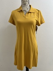 Calvin Klein Women’s Yellow Solid Collared Piqué Stretch Polo T-Shirt Dress S