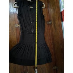 Ramy Brook Tabitha Black Smocked Mini Shirtdress Size Small Drop Waist
