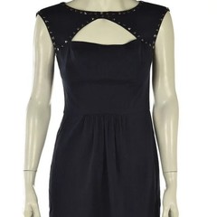 Rebecca Taylor black linen blend knee length studded shift dress size 6 b28