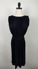 Vintage 60s Pleated Dress Womens Small Black Polyester Knit Sheath Minimal Mod