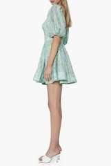 Bardot Kiah Puff Sleeve Green Floral Corset Mini Dress Size 12 NUULY