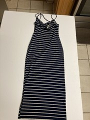 Up Front Women&rsquo;s Blue/White Striped V-Neck Spaghetti Strap Maxi Dress M