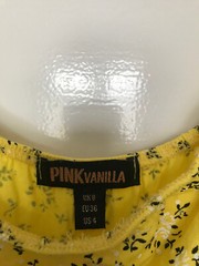 Pink Vanilla Yellow Floral Ditsy Off Shoulder Dress Tie Back UK Size 8 Gypsy