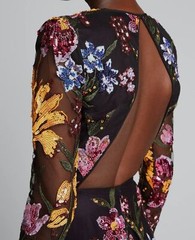 $2495 Naeem Khan Women&rsquo;s Black Floral Sequin-Embroidered Tulle Dress Size 6